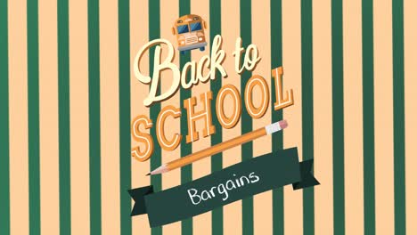 back to school text banner against rotating green striped background