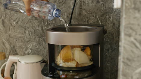 making a pear and coconut smoothie