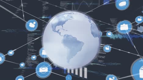 animación del globo, procesamiento de datos y red de conexiones
