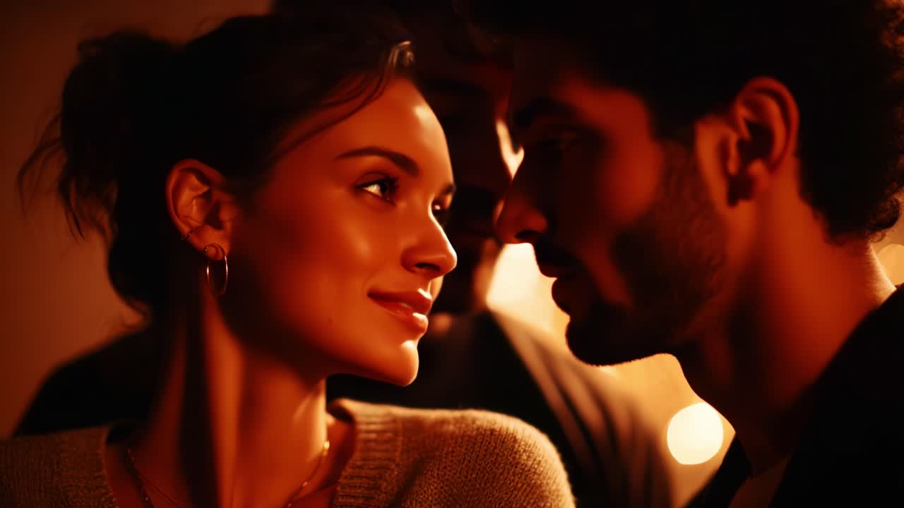 A Captivating Connection: An Intimate Moment Between Two Individuals Surrounded by a Warm Glow, Capturing the Essence of Joy and Companionship in a Magical Atmosphere