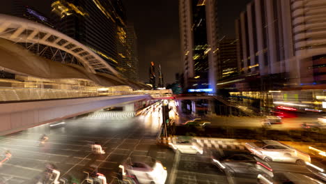 timelapse of rush hour traffic in central bangkok at night