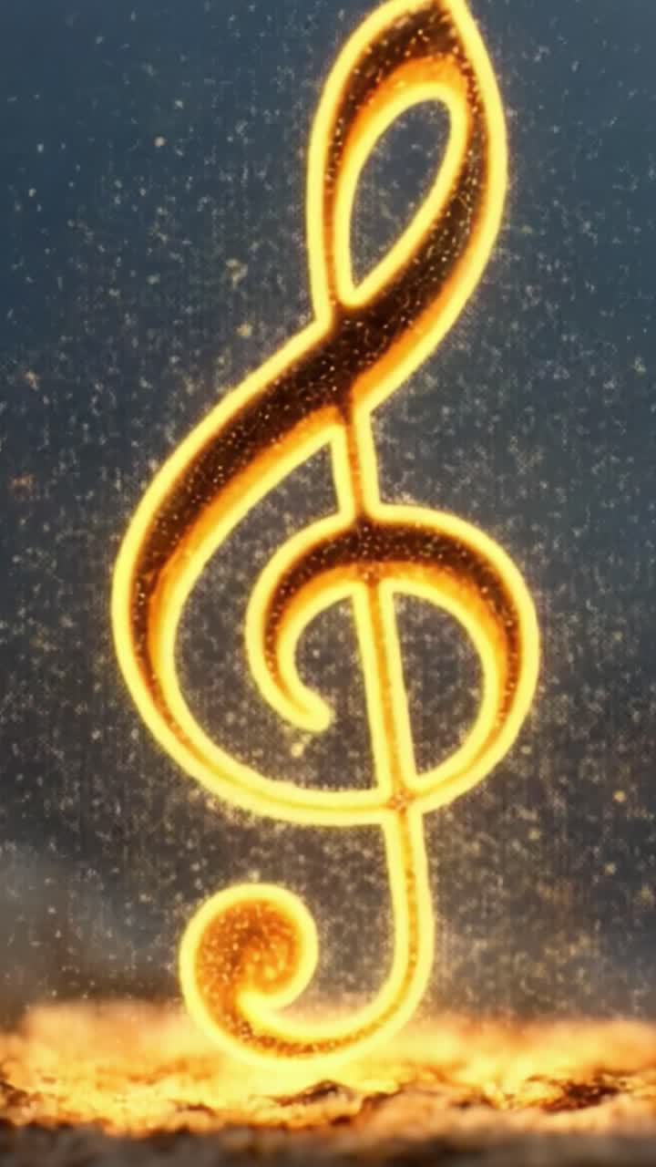 En fængslende rejse gennem musikkens symboliks udvikling: Fra funklende diskantnøgle til glødende noder, der inkarnerer rytme og harmoni.