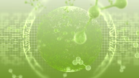 green scientific background with circles and plexus particles.