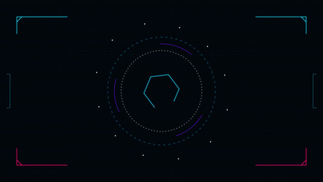Futuristic Digital HUD Interface with Rotating Hexagon Animation