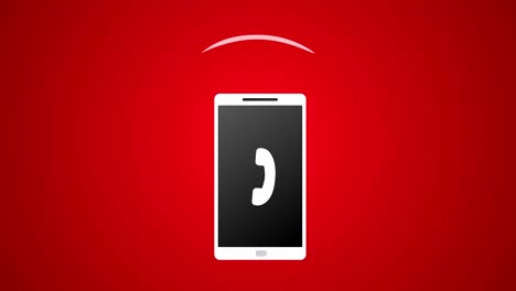 smartphone call with white icon and ringing vector animation 4k rendered video on red background.