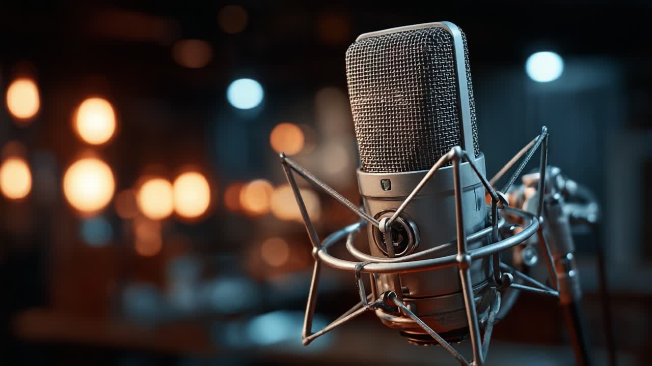 A Stunning Close-Up of a Professional Microphone Showcasing Its Elegant Design and High-Quality Build, Ideal for Recording and Broadcasting Situations