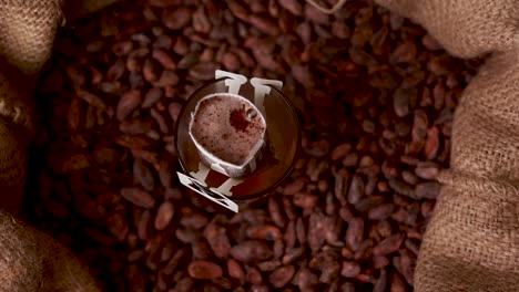 coffee brewing over cocoa beans