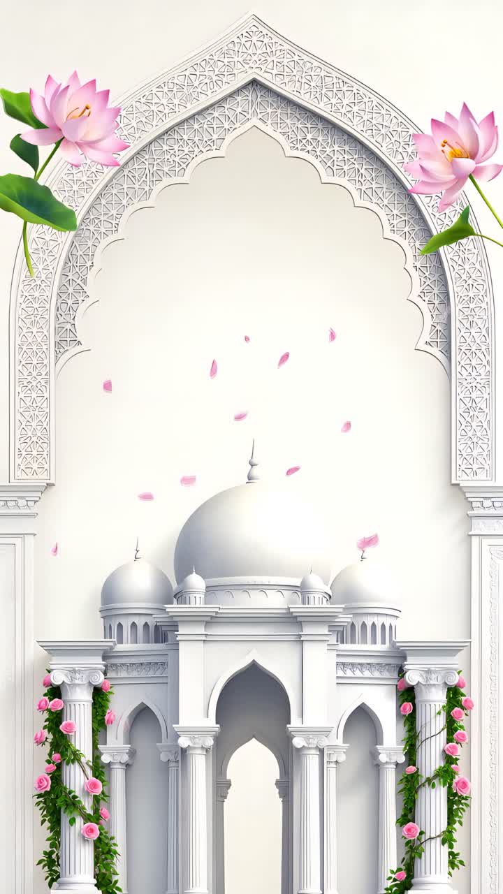 Sfondo Arco Nuziale Islamico con Loto Floreale e Padiglione Elegante 4K