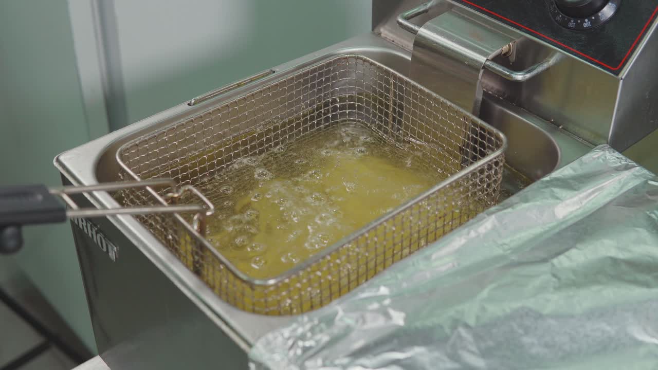 freidora comercial con patatas fritas