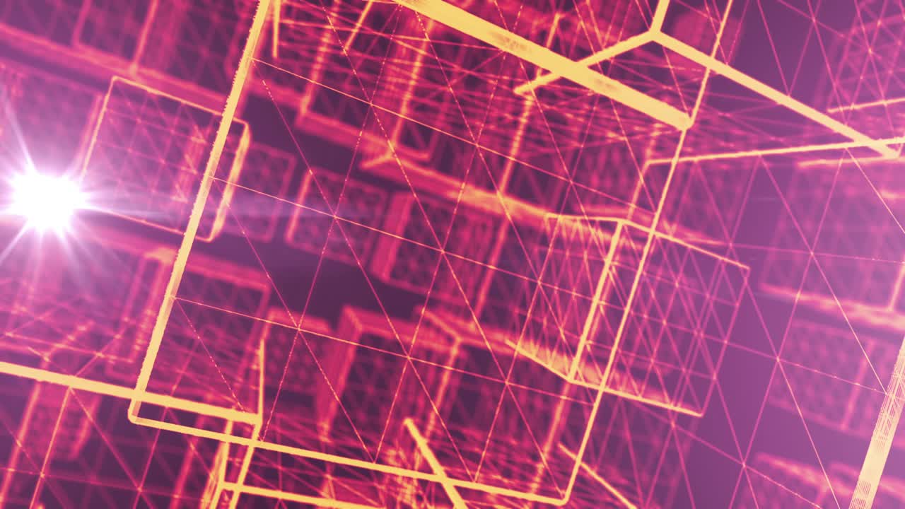 Abstract Orange Wireframe Cubes Background Loop