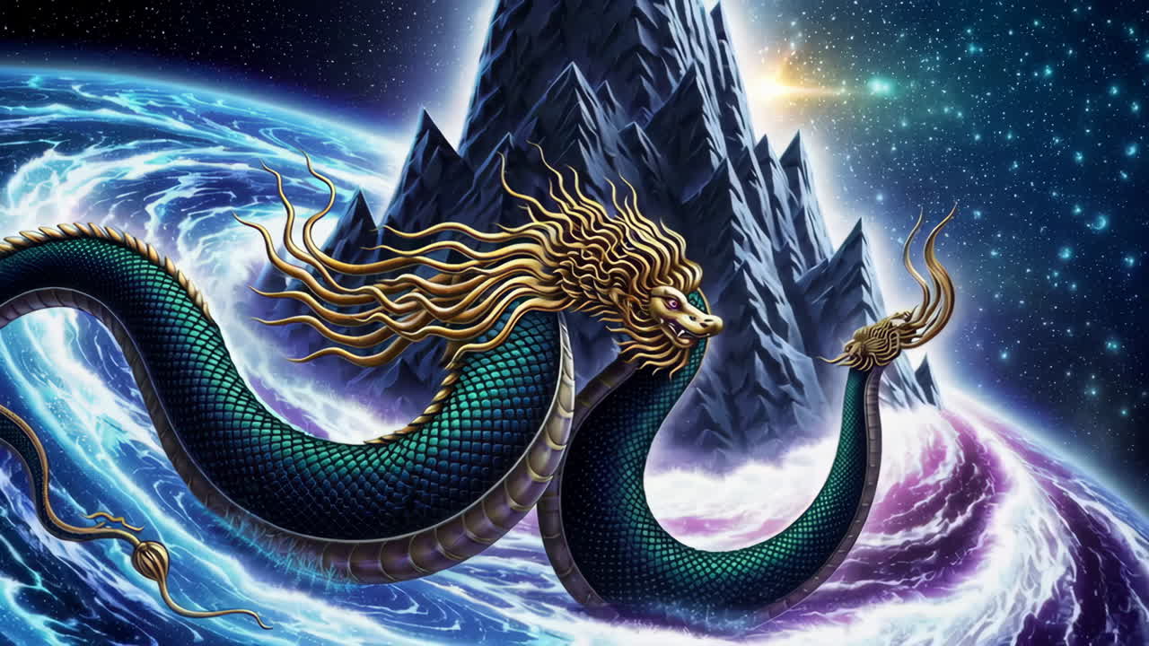 Cosmic Dragon on a Mountain