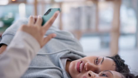 LGBTQ,-phone-and-relax-lesbian-couple-conversation