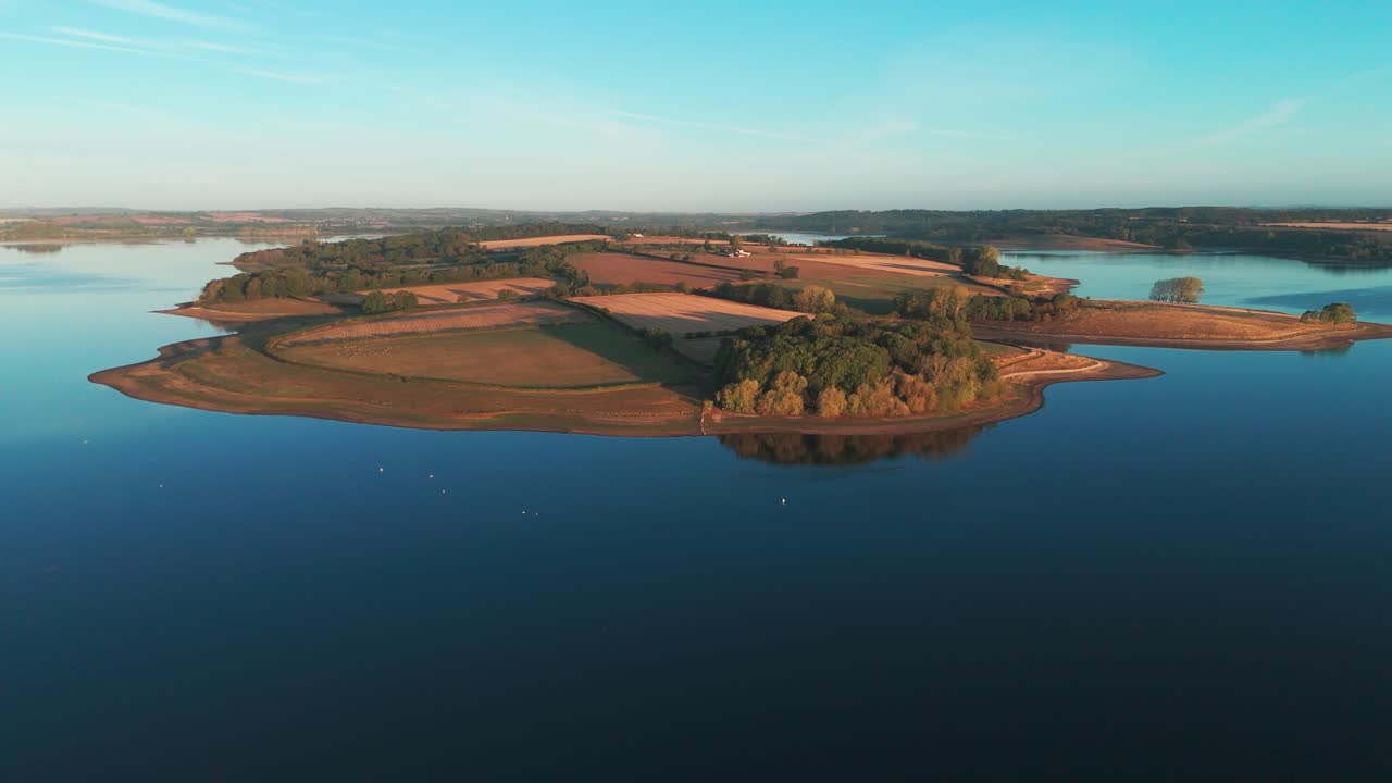 Rutland water reservoir nature reserve wetland area England UK United Kingdom, aerial drone