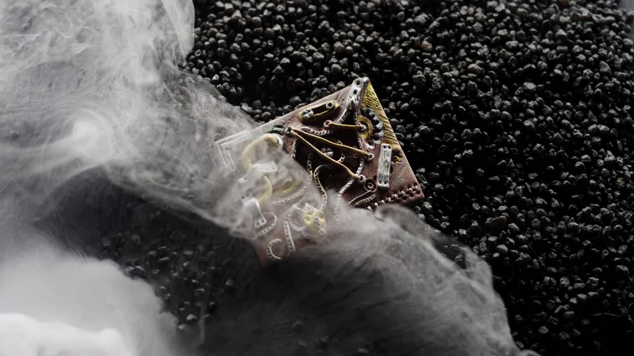 추상적 인 예술 작품 은 두꺼운  연기 의 파도 에 의해 천천히 지나간다