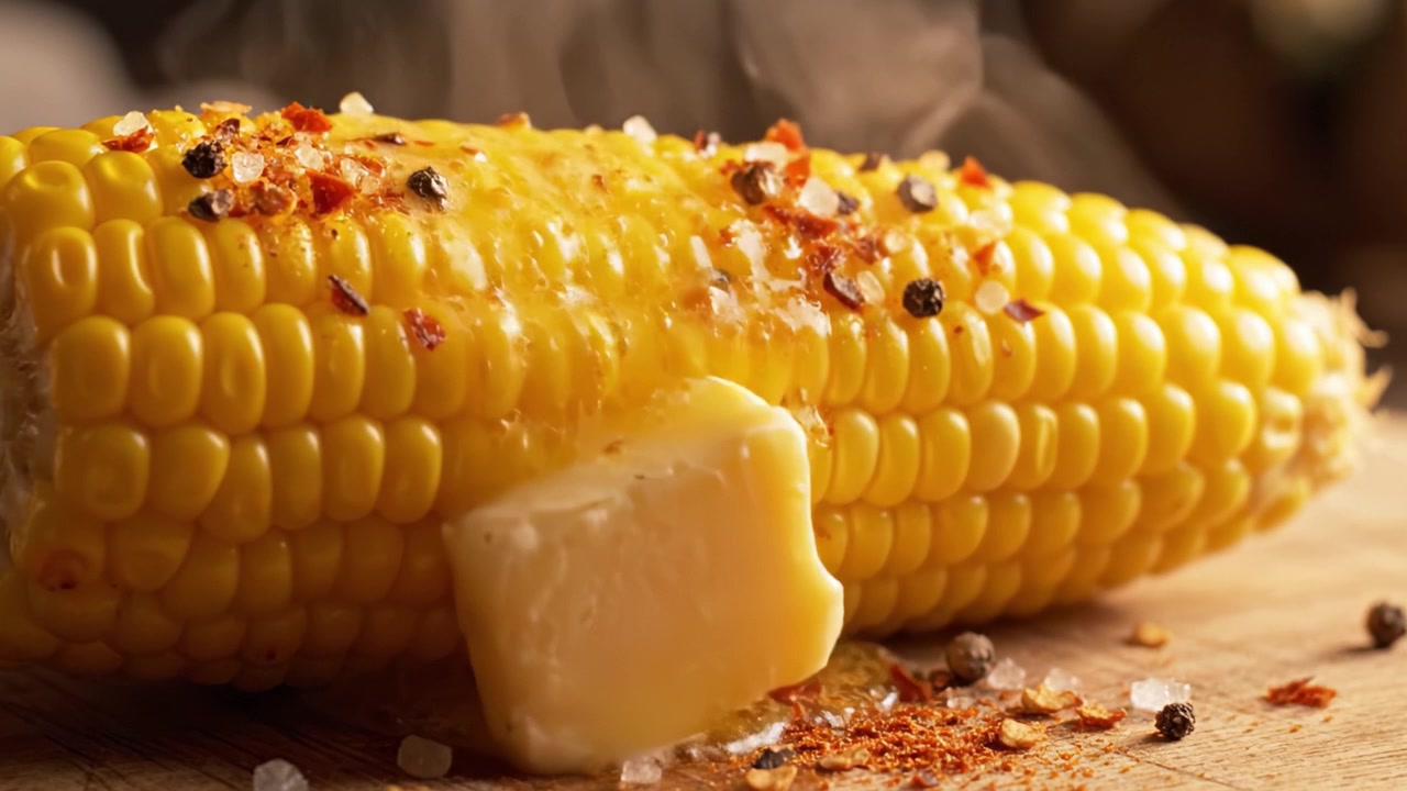 Maïs en épi délicieusement beurré aux épices : un aperçu appétissant d'une collation classique cuite à la perfection avec du beurre fondu et des assaisonnements savoureux