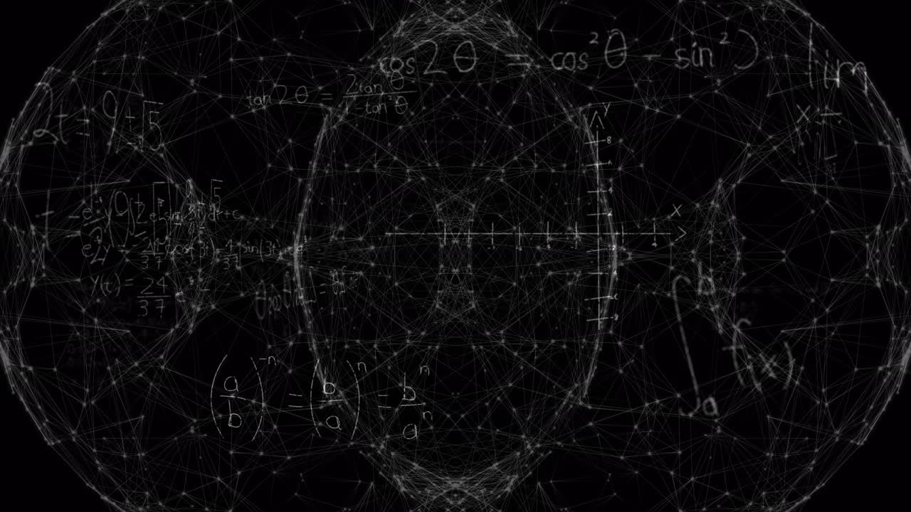 Animation of mathematical equations over globe on black background