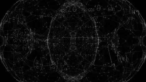animación de ecuaciones matemáticas sobre el globo sobre fondo negro