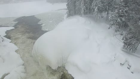 beautiful ice formation around powerful river created by frigid american winter