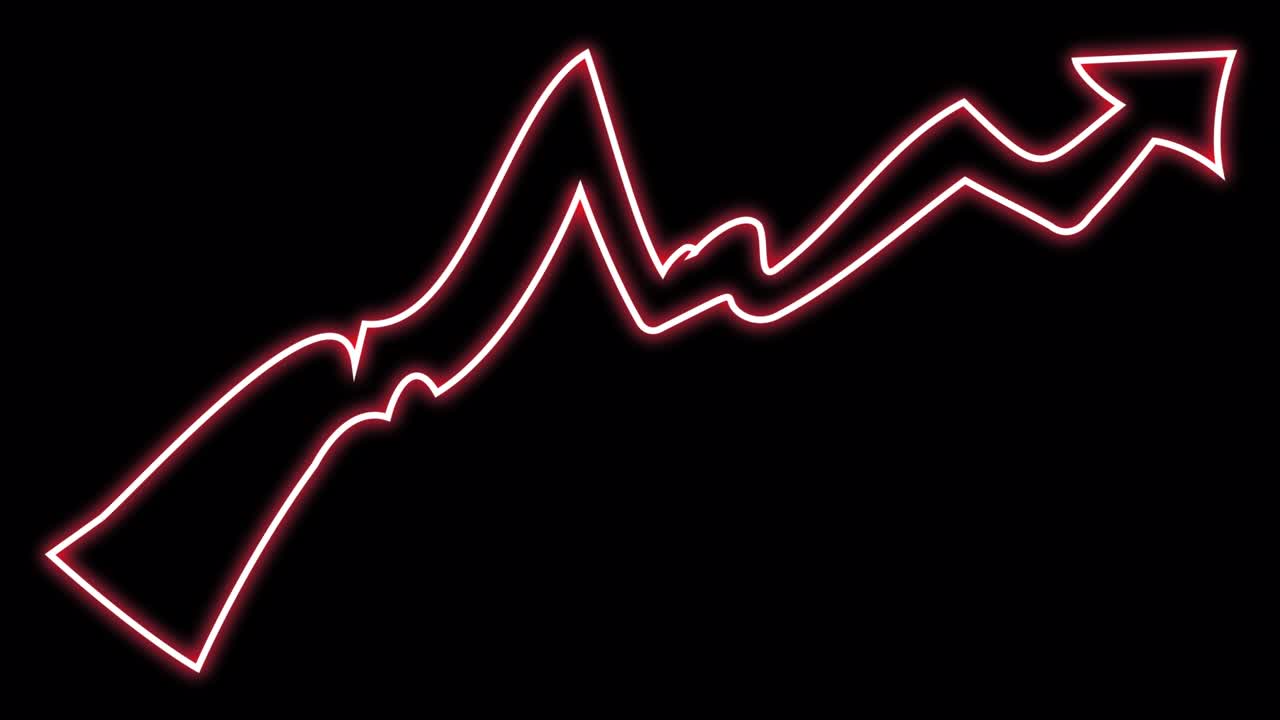 Red neon arrow with upward movement.