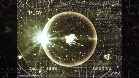 animación de la interfaz de texto de juego en pantalla con ecuaciones matemáticas y redes