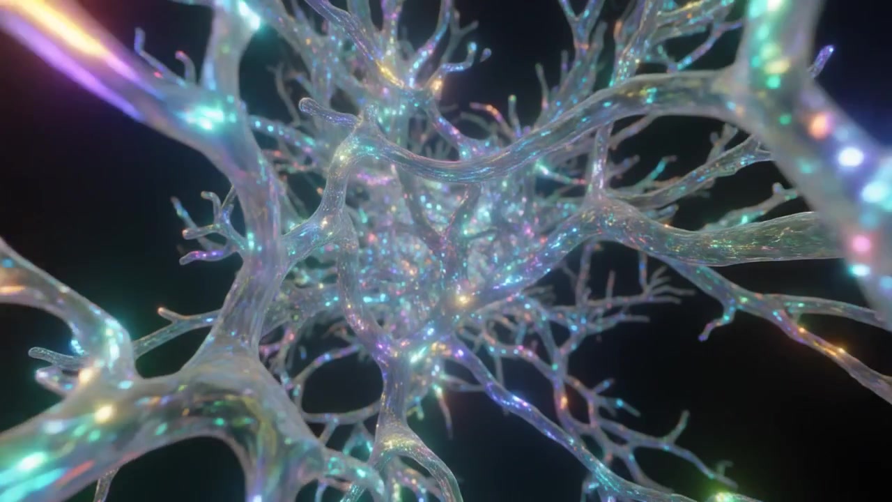 Abstract 3D Animation of Glowing Iridescent Neural Network