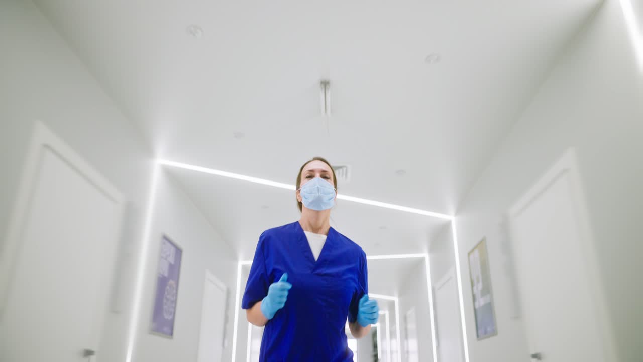 Medico che corre nel corridoio dell'ospedale