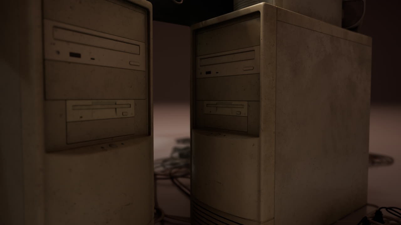 computadoras viejas de los años 80 en un centro de computación abandonado