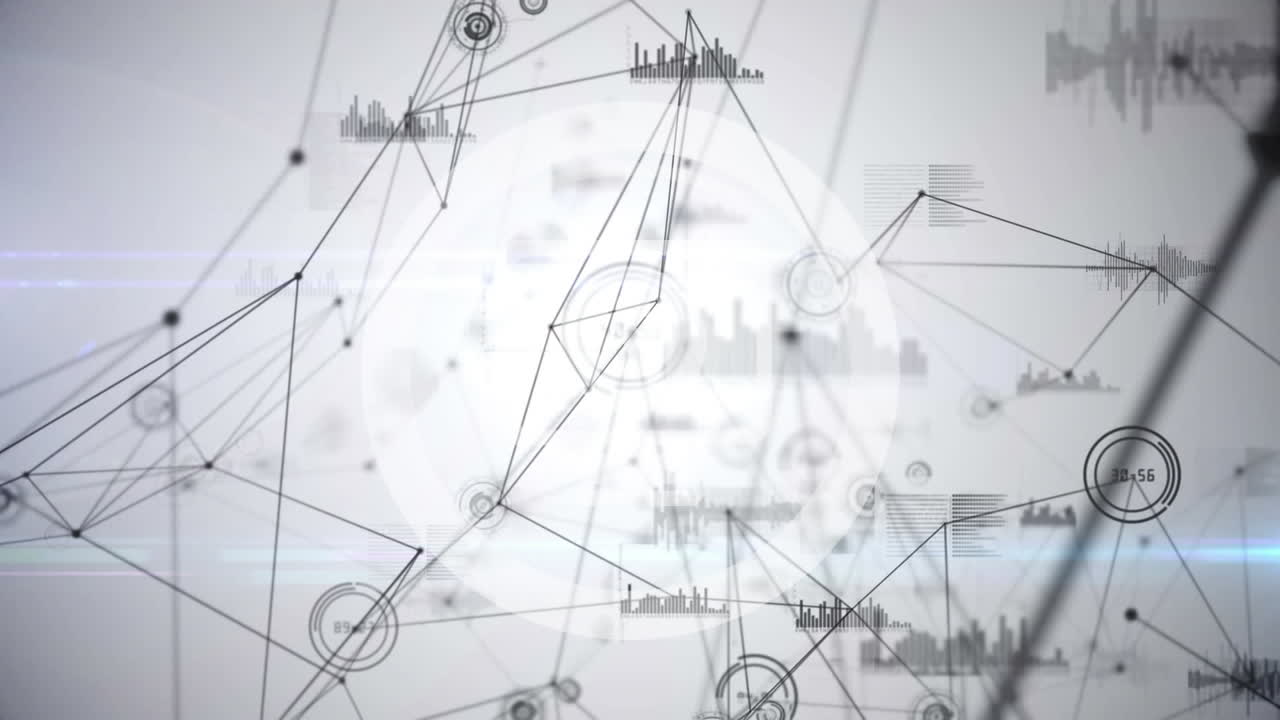 animación digital de la red de conexiones y procesamiento de datos contra un fondo gris