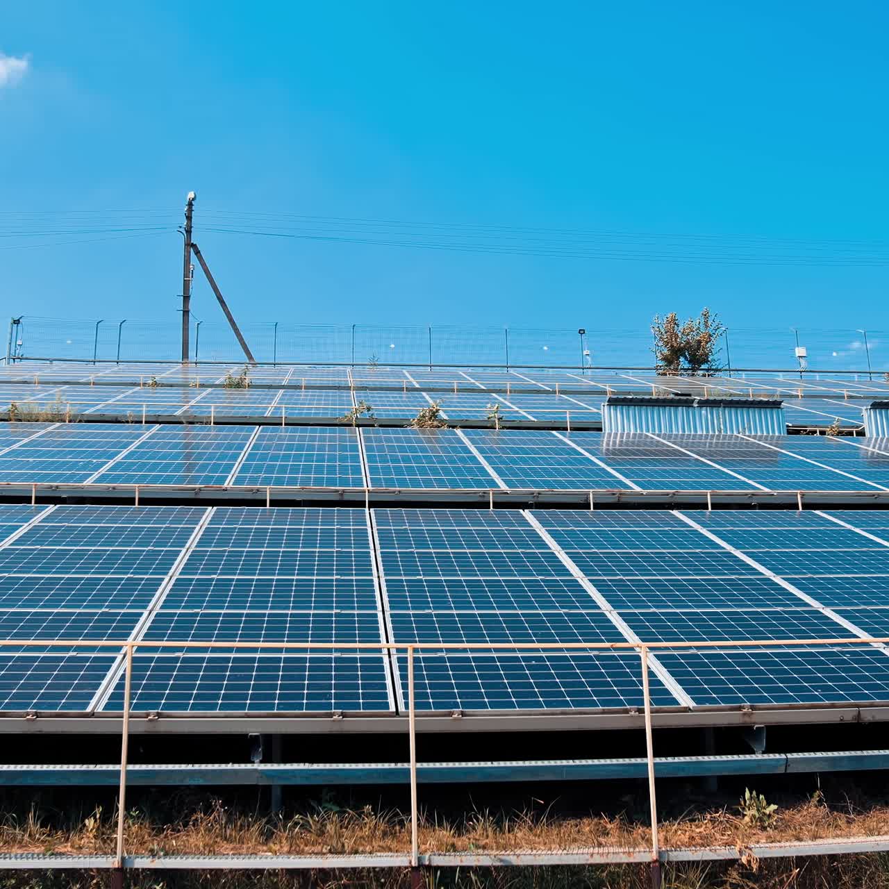 Fields of energy landscape electrical power innovation. Green ecology sunlight electricity station
