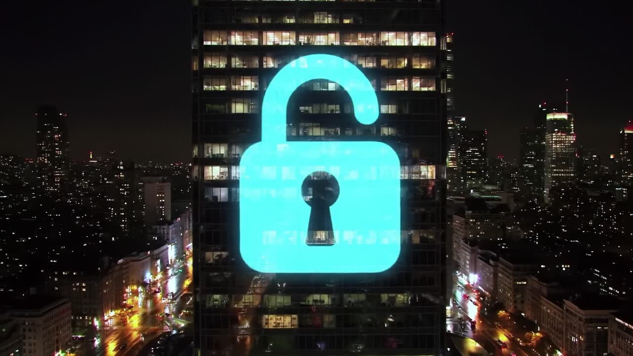 Open Lock on Skyscraper at Night