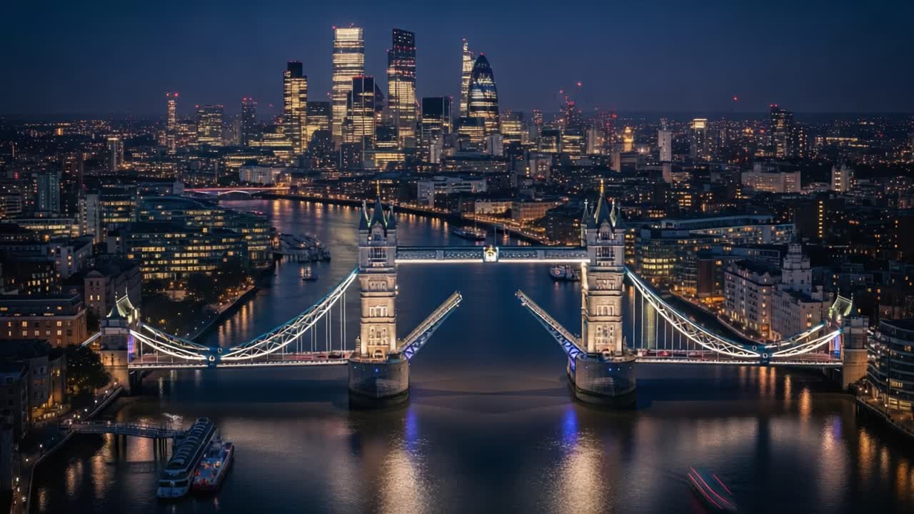 Tower Bridge and London City Skyline at Night