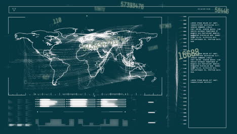 animación del procesamiento de datos y el mapa del mundo sobre un fondo gris