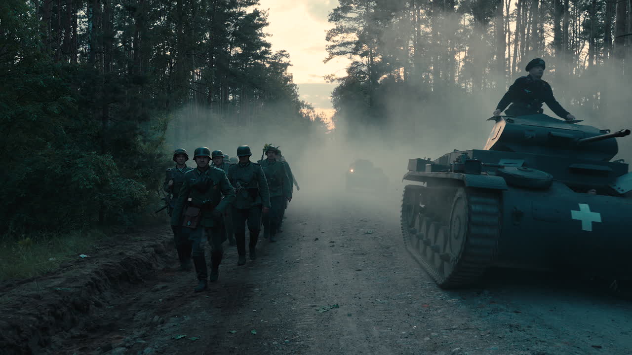 German Army Troops and Tank in a Forest