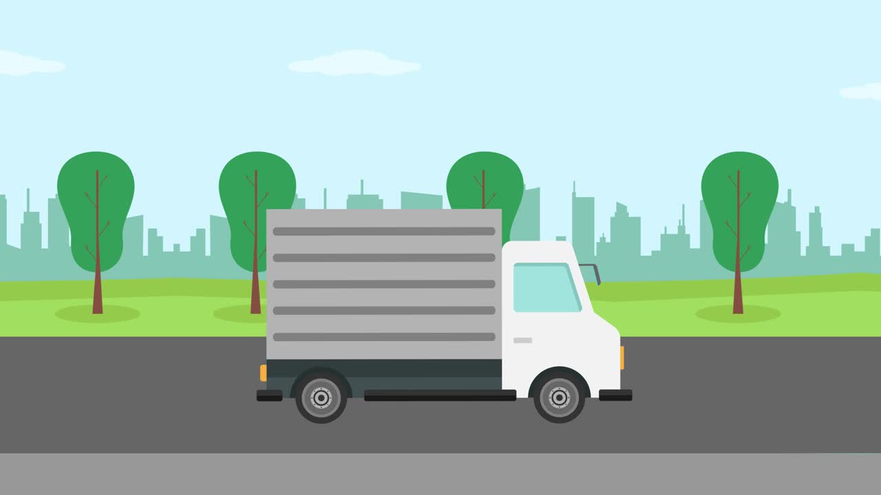 공원 배경 으로 도로 를 이동 하는 색 트럭