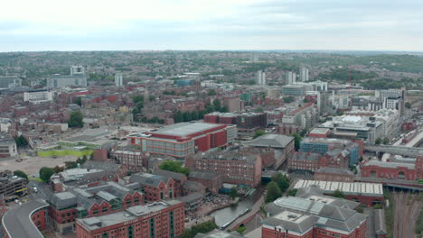 rising drone shot of south central nottingham and canal