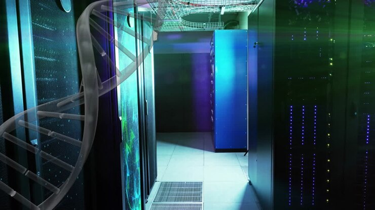 Animating DNA strand over servers in data center
