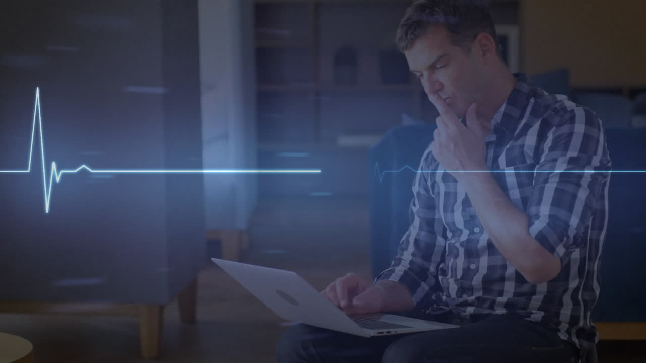 사무실에서 노트북을 사용하는 백인 사업가에 대한 이소 전기 선의 애니메이션