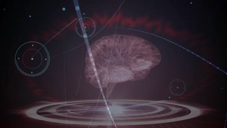 Digital-animation-of-network-of-connections-human-brain-model-against-blue-background