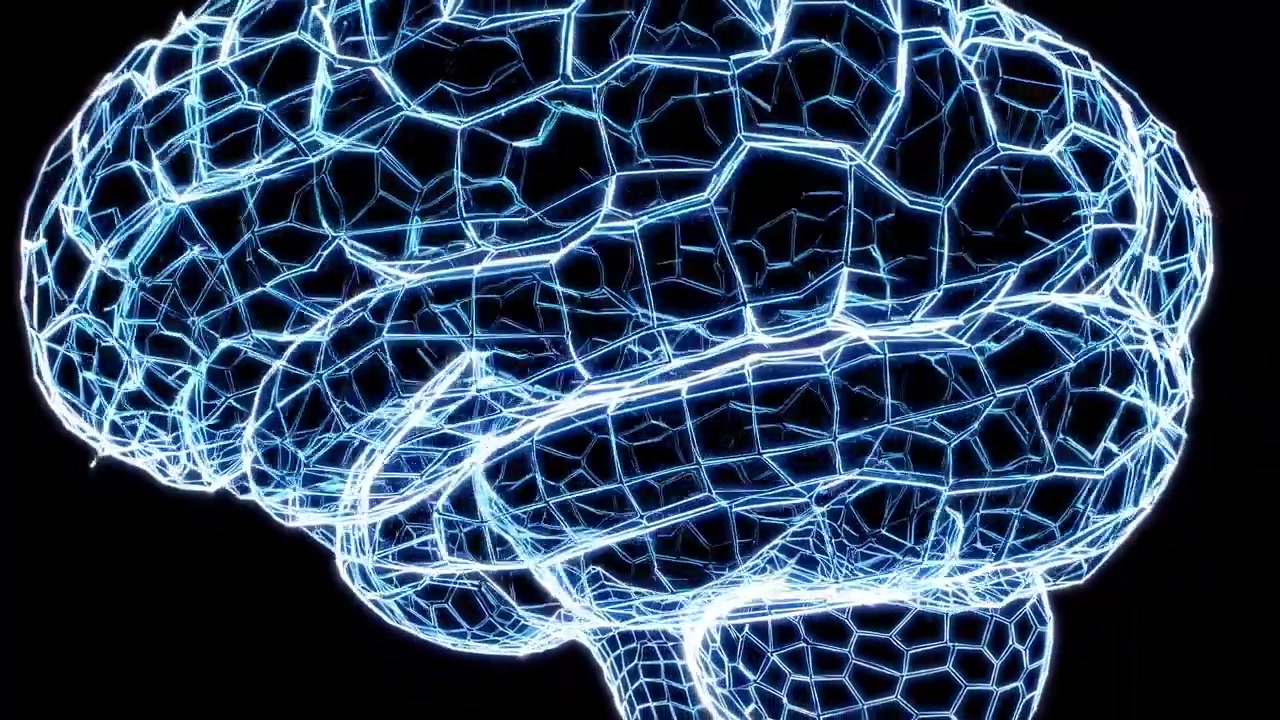 Abstract Digital Brain Wireframe with Glowing Neural Network Activity