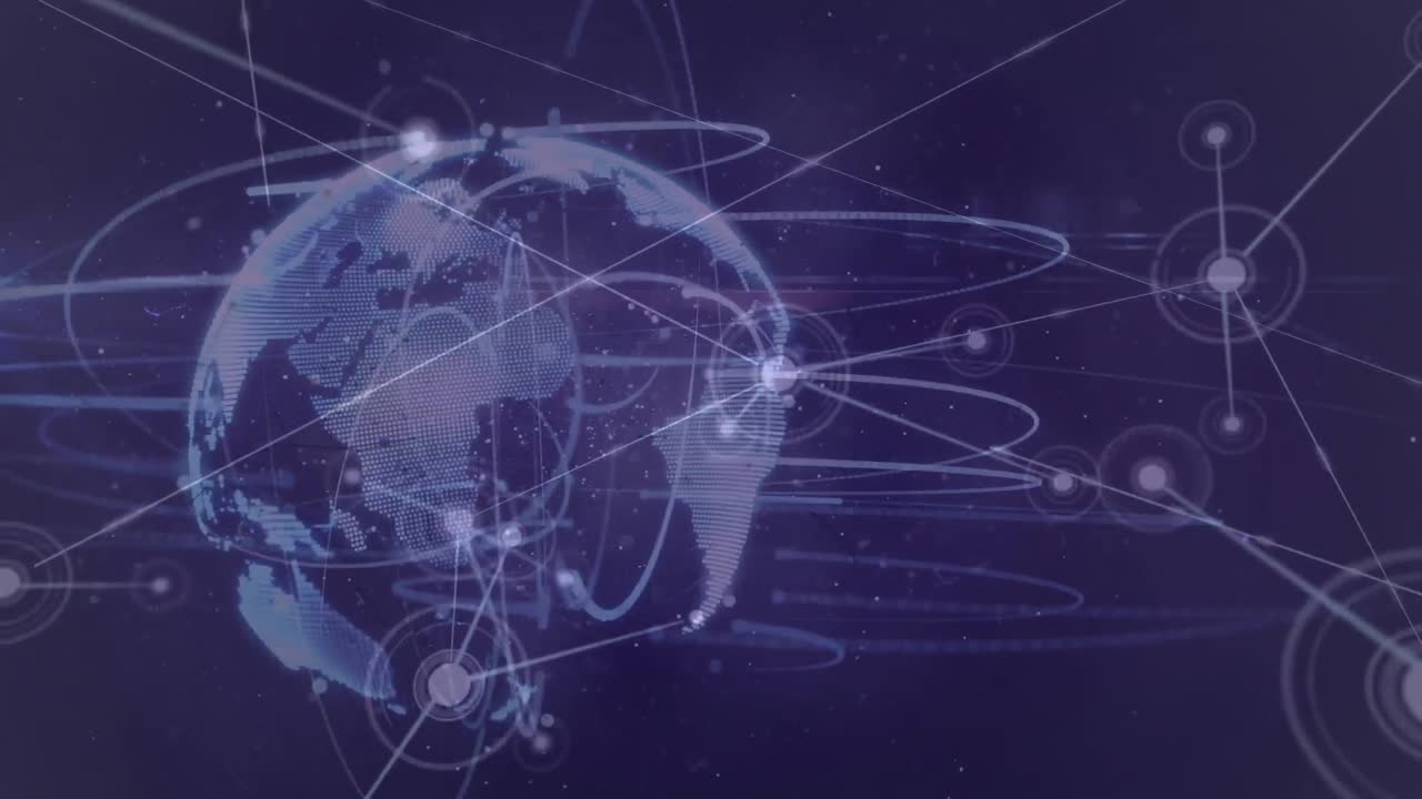 animación del globo giratorio y la red de conexiones en negro