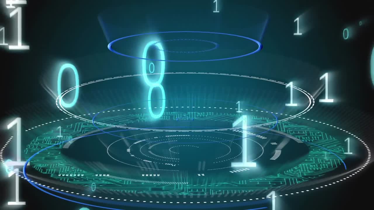 Round scanner and numbers moving against black background