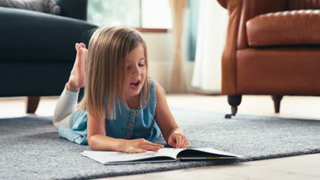 Young-Girl-At-Home-Lying-On-Floor-Of-Lounge-Enjoying-Reading-Book