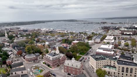 aerial push in to newport rhode island