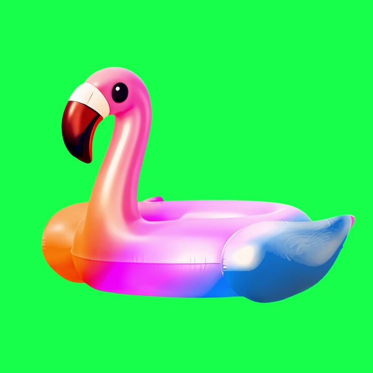 Colorful inflatable flamingo float animation, transparent 4K video, green screen