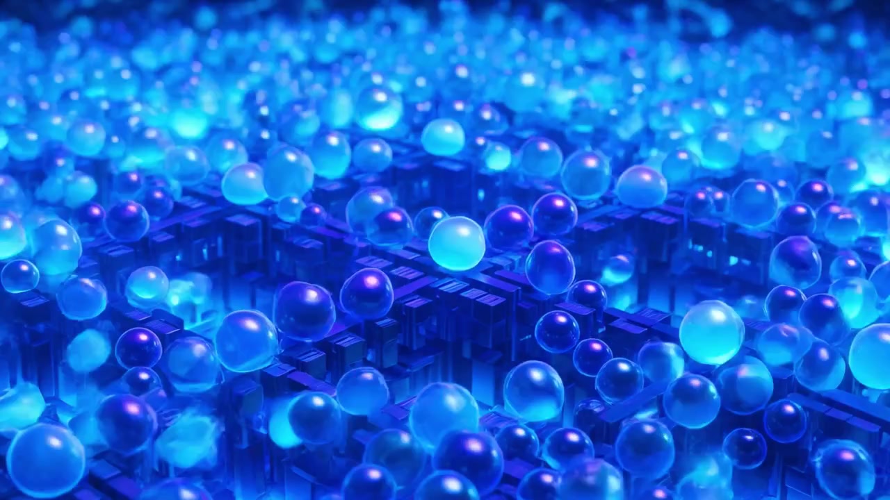 Dynamic Blue Orbs Pulsating on a Futuristic Data Grid