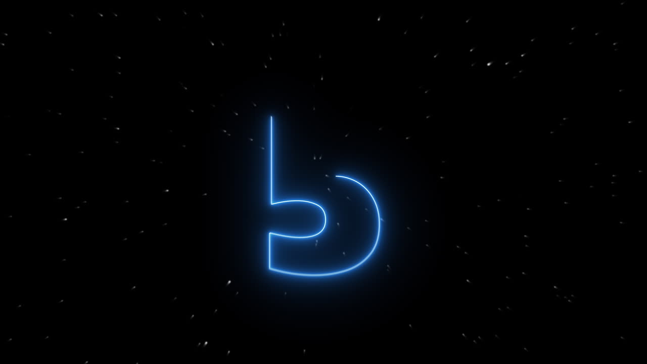 Neonlight Countdown with blue digits counting from 10 to 0 on starfield 