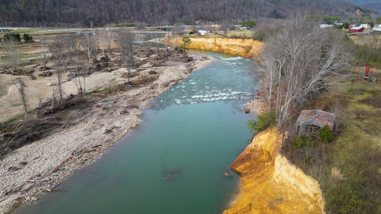 4K Aerial Drone Video of Erosion of the Nolichucky River in Erwin, TN Caused by Flooding after Hurricane Helene (2024)