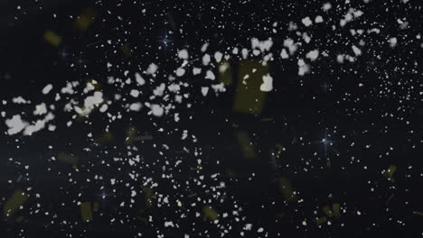 animation of confetti and snowflakes over black background