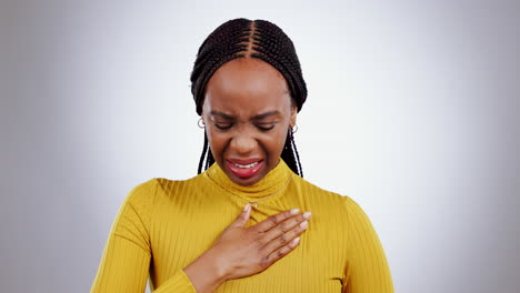 Hands,-chest-pain-and-black-woman-coughing