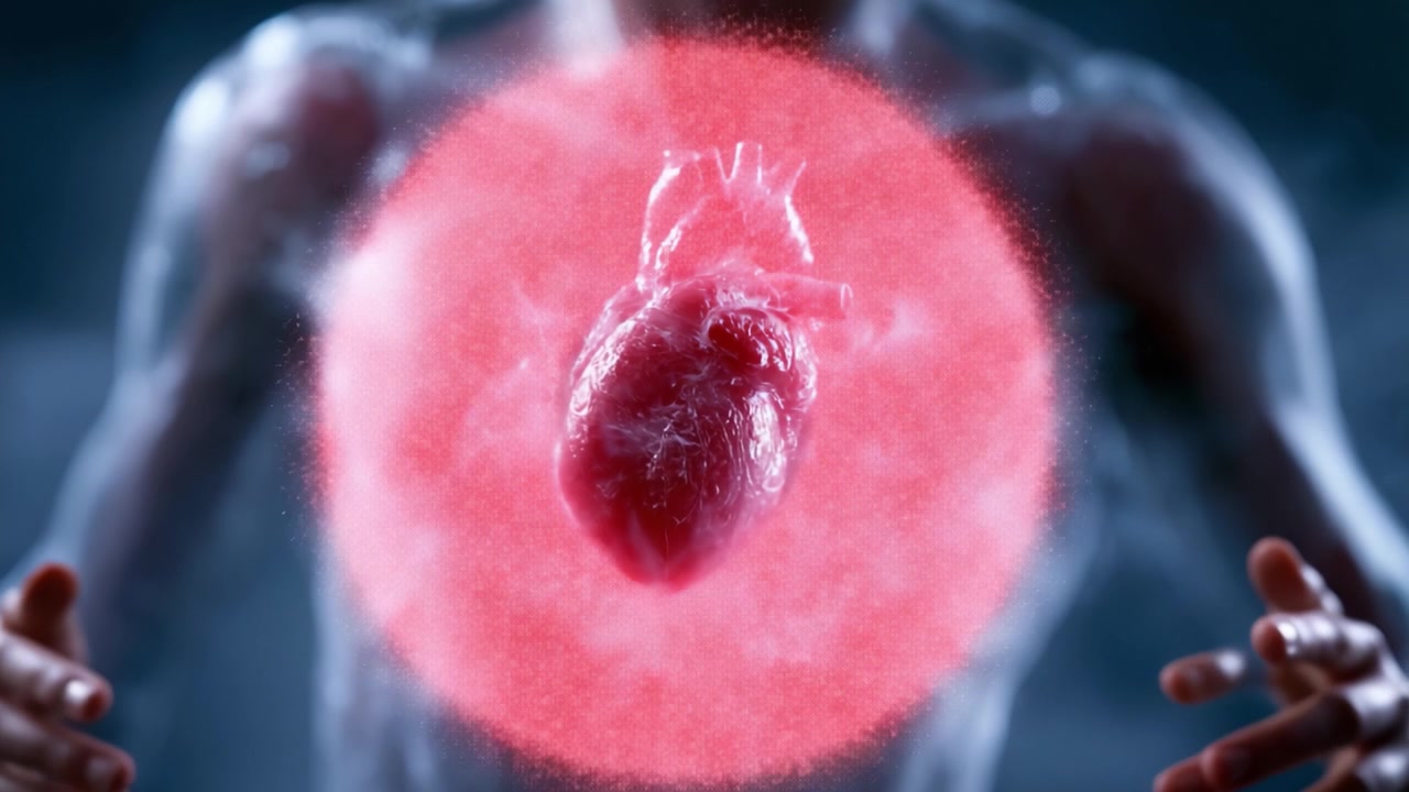 Un sorprendente viaggio visivo del cuore umano che ne sottolinea il ruolo centrale nella vita e nelle emozioni, su uno sfondo drammatico di colore e luce.